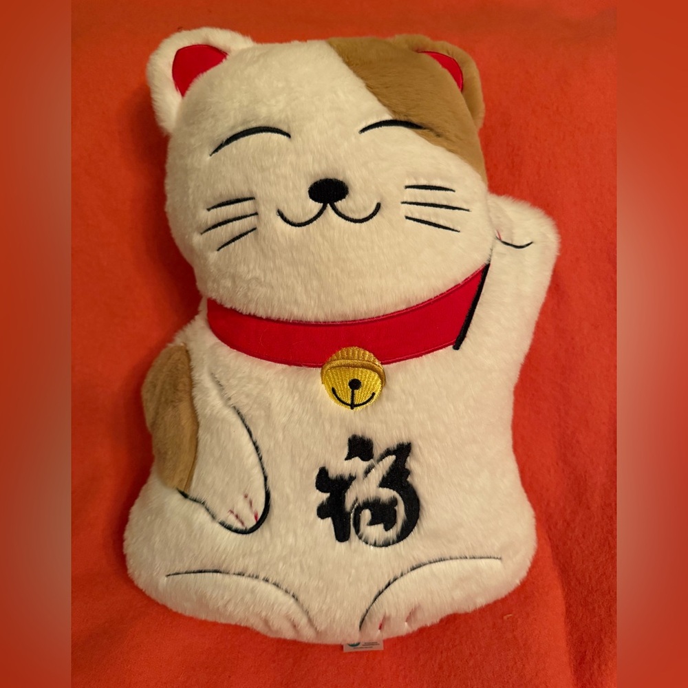 Maneki Lucky Cat Plush Decorative Pillow